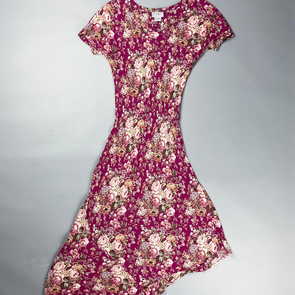 Vintage Floral Print Bias Cut Asymmetrical Hem Maxi Dress